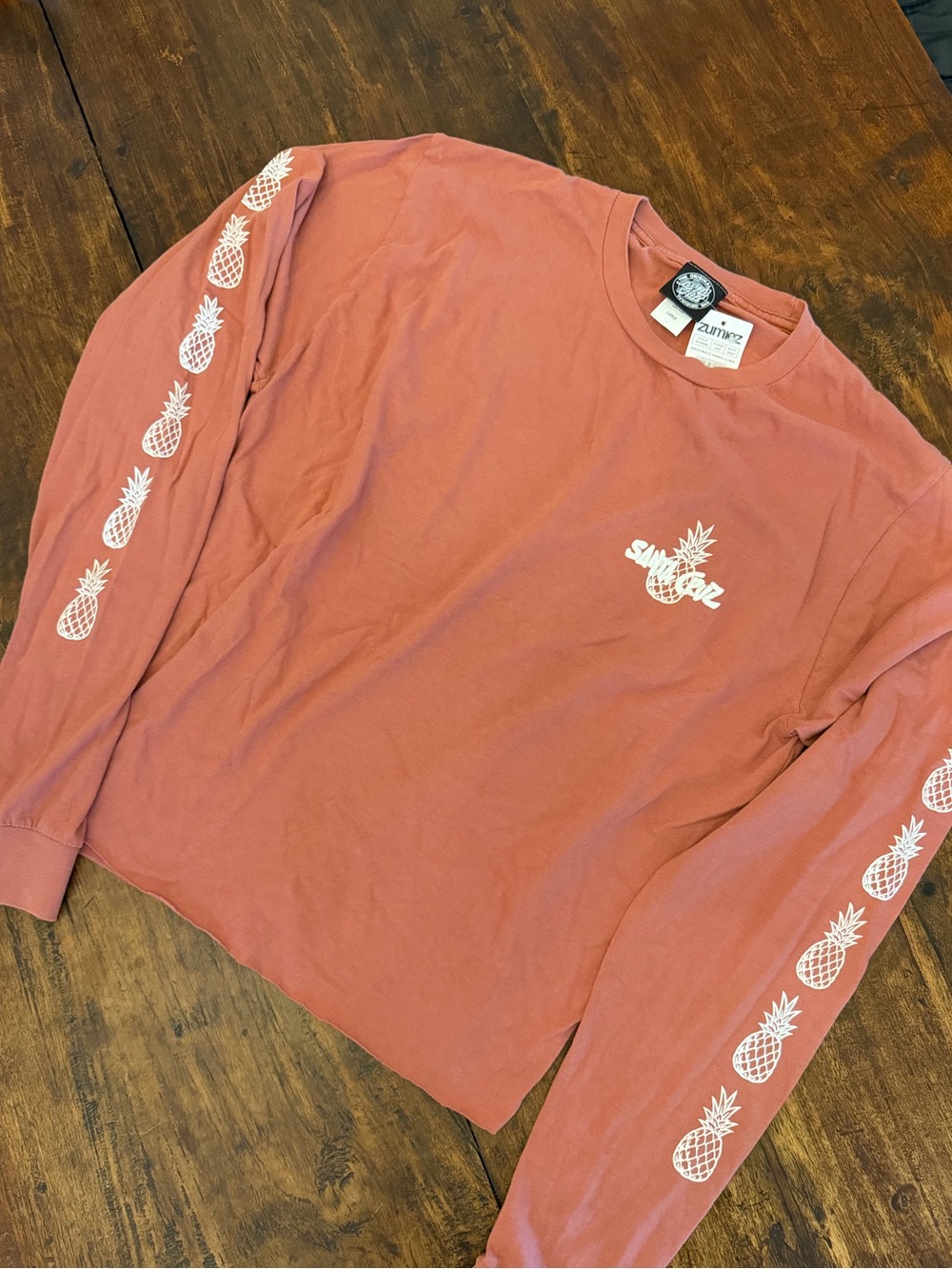 SANTA CRUZ TROPICS CROP Large Sunset Pink Long-Sleeve Pineapple Graphic NWT
